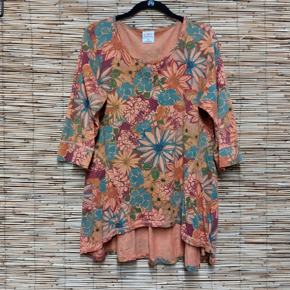 VTG Color me Cotton Floral Tunic Size M 100% Cotton Oversized